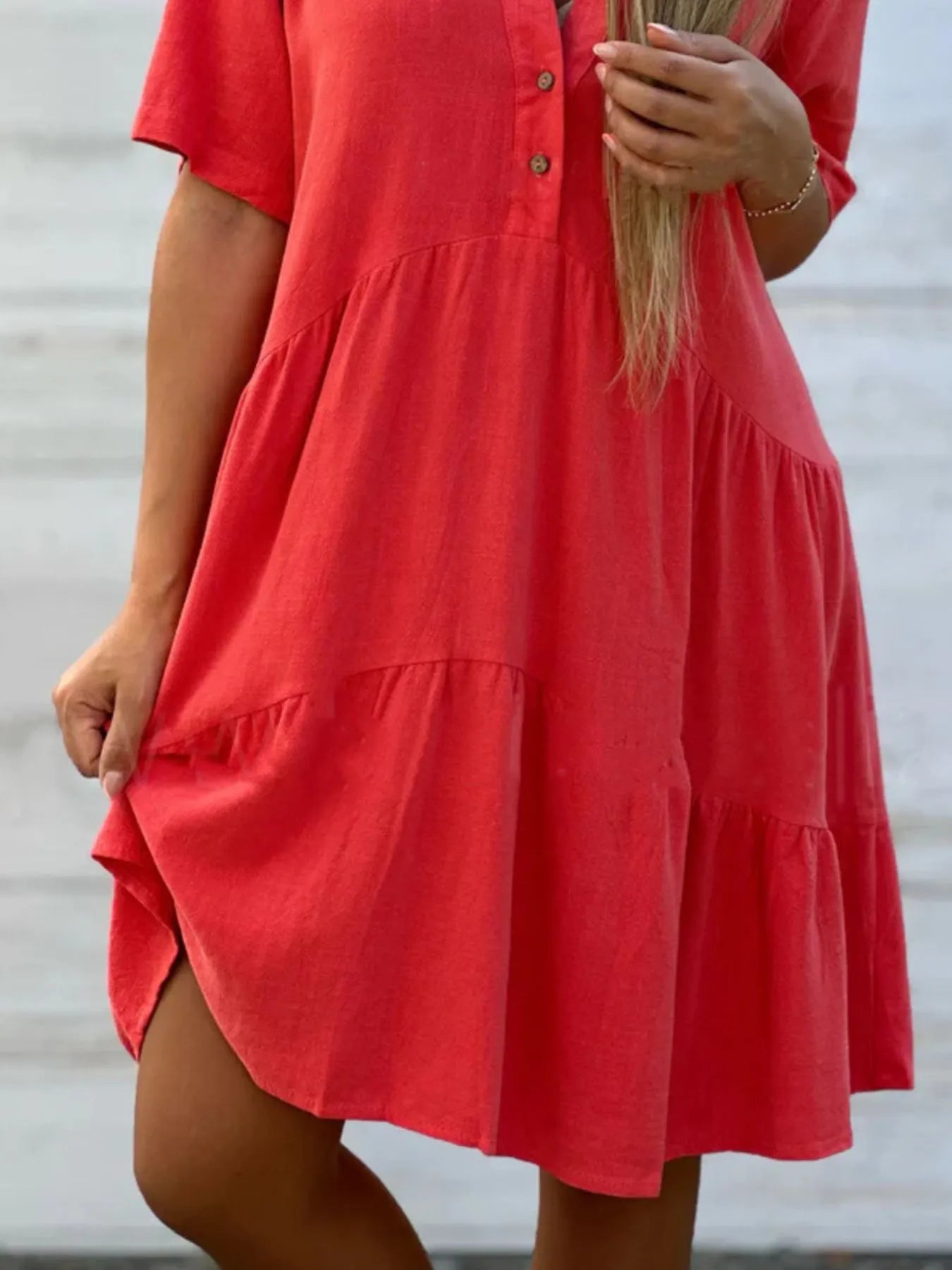 Full Size Tiered Button-Front Short Sleeve Dress Plus Size