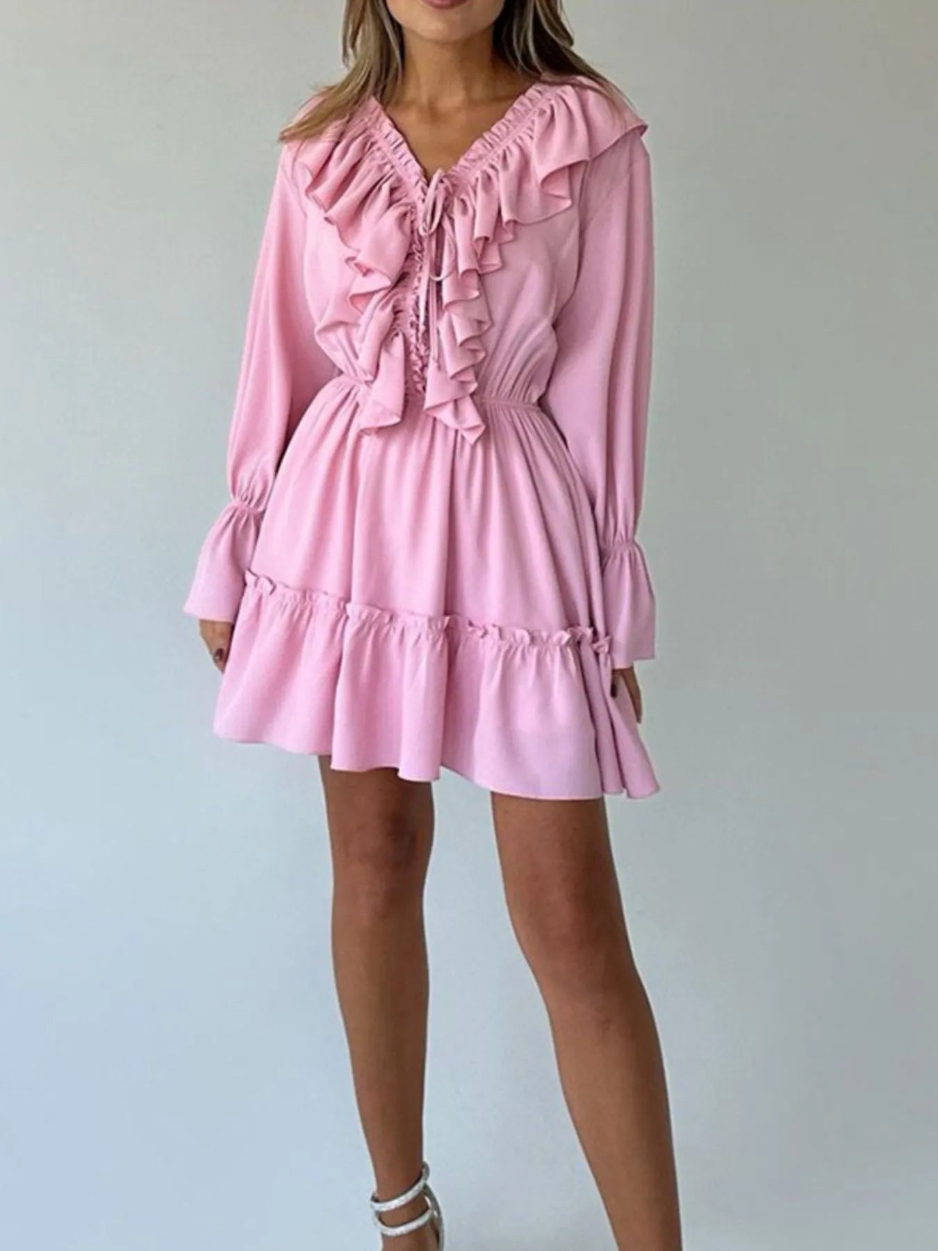 Ruffle Flounce Sleeve Mini Dress