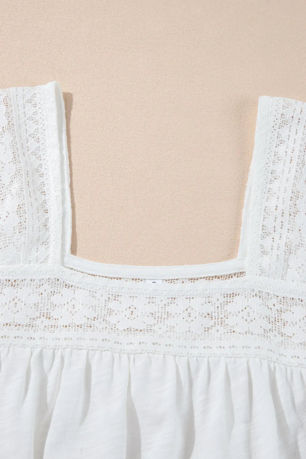 Hollowed Lace Patchwork Square Neck Short Sleeve Blouse