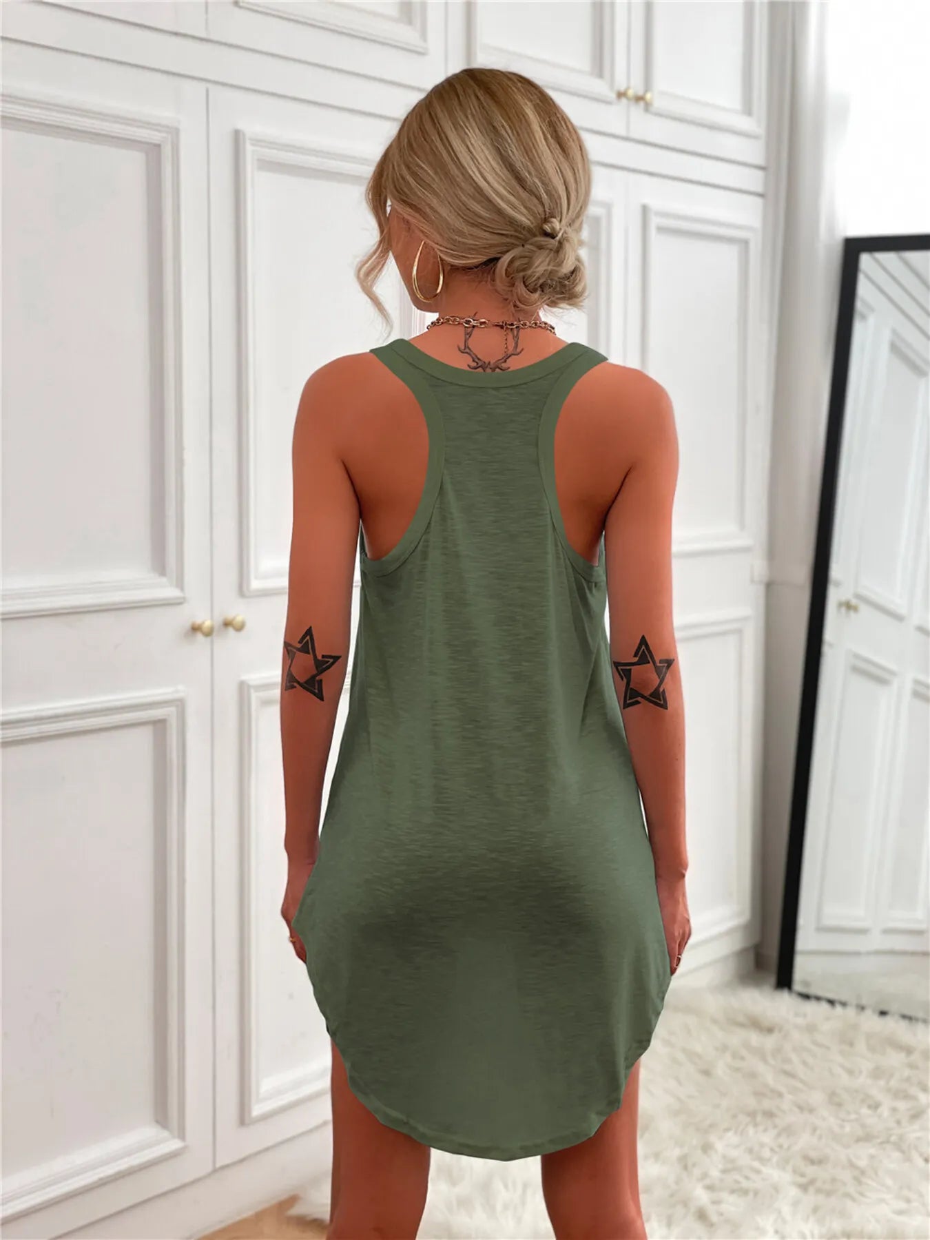 Casual Tank Mini Dress with Curved Hem