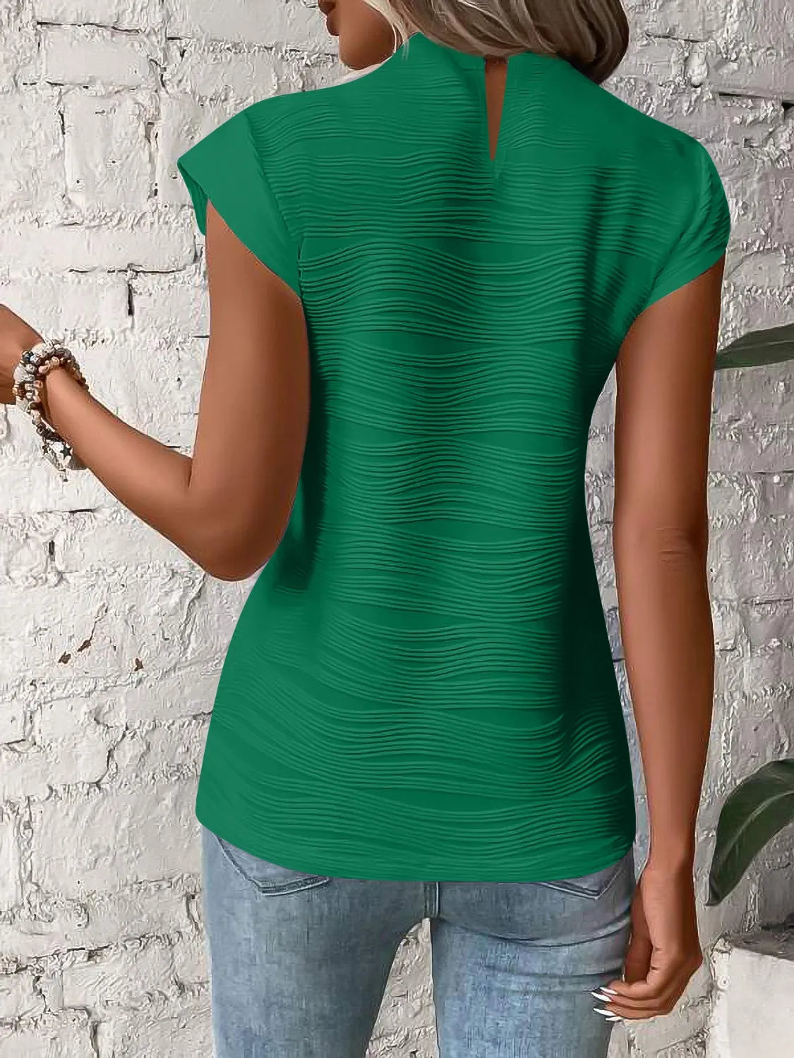 Mock Neck Cap Sleeve Top
