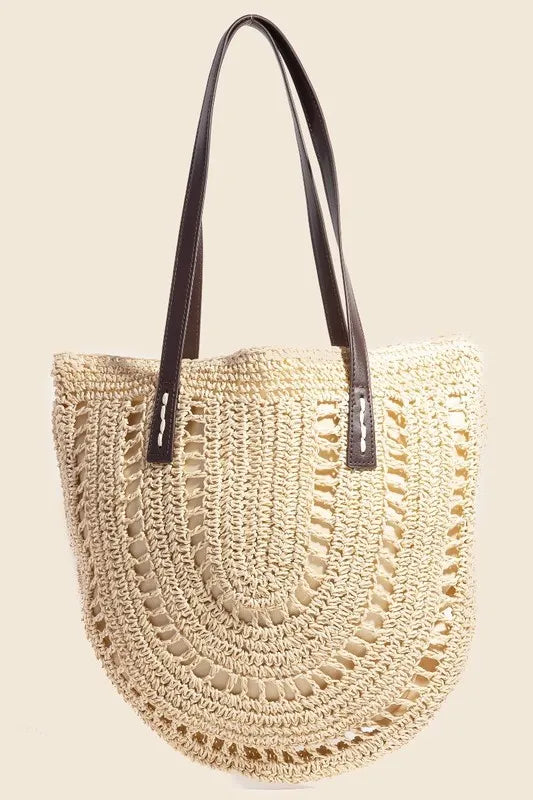 Fame Straw Braided Rounded Tote Bag IV One Size
