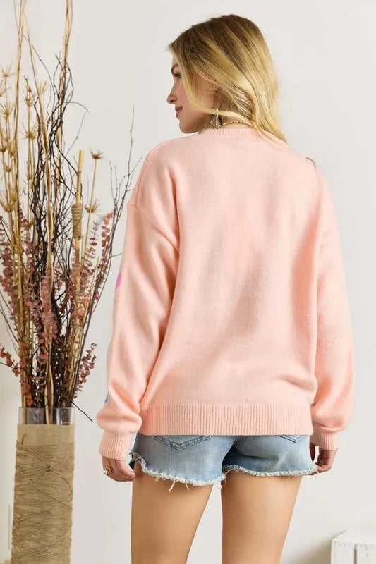 ADORA Full Size Flower Popped Sweater Plus Size