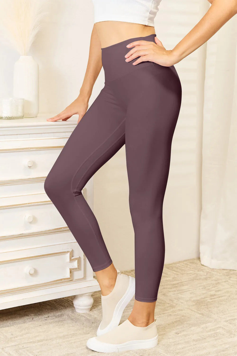 Double Take Wide Waistband Sports Leggings Chocolate