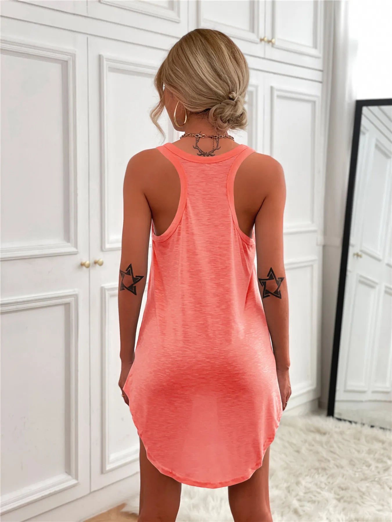 Casual Tank Mini Dress with Curved Hem