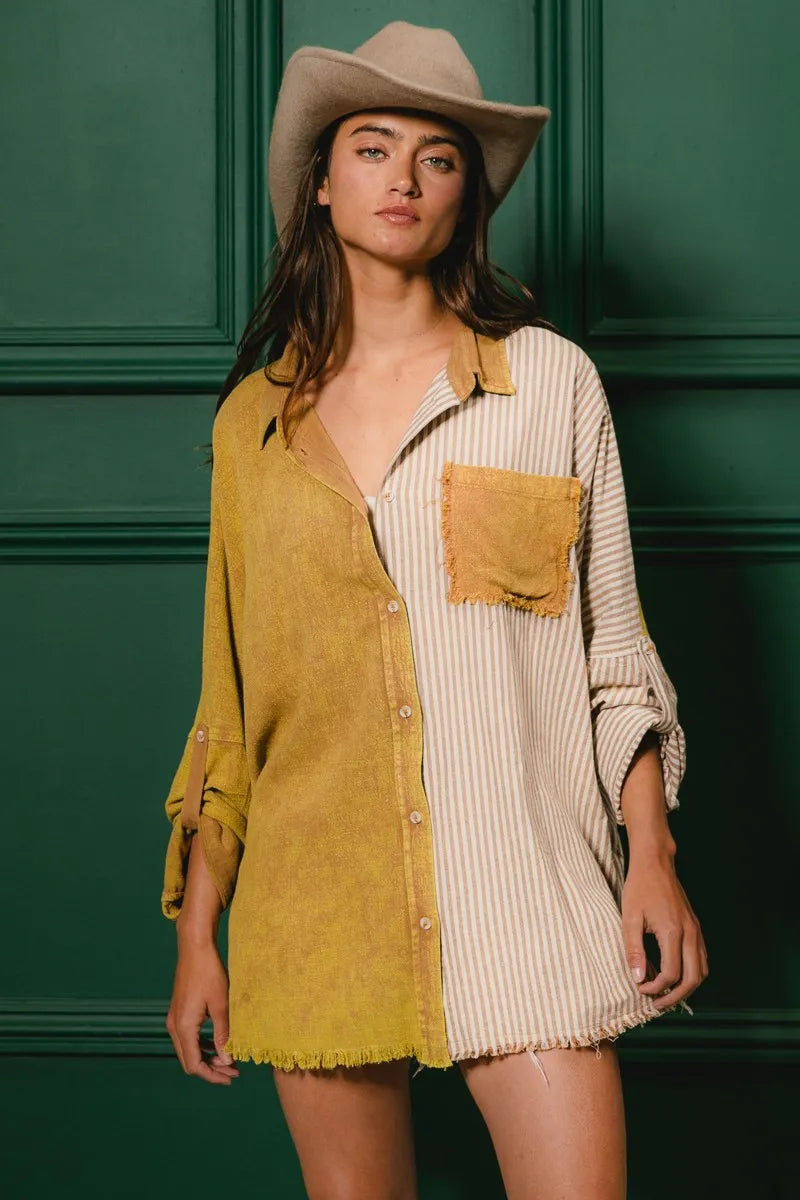BiBi Washed Raw Hem Shirt