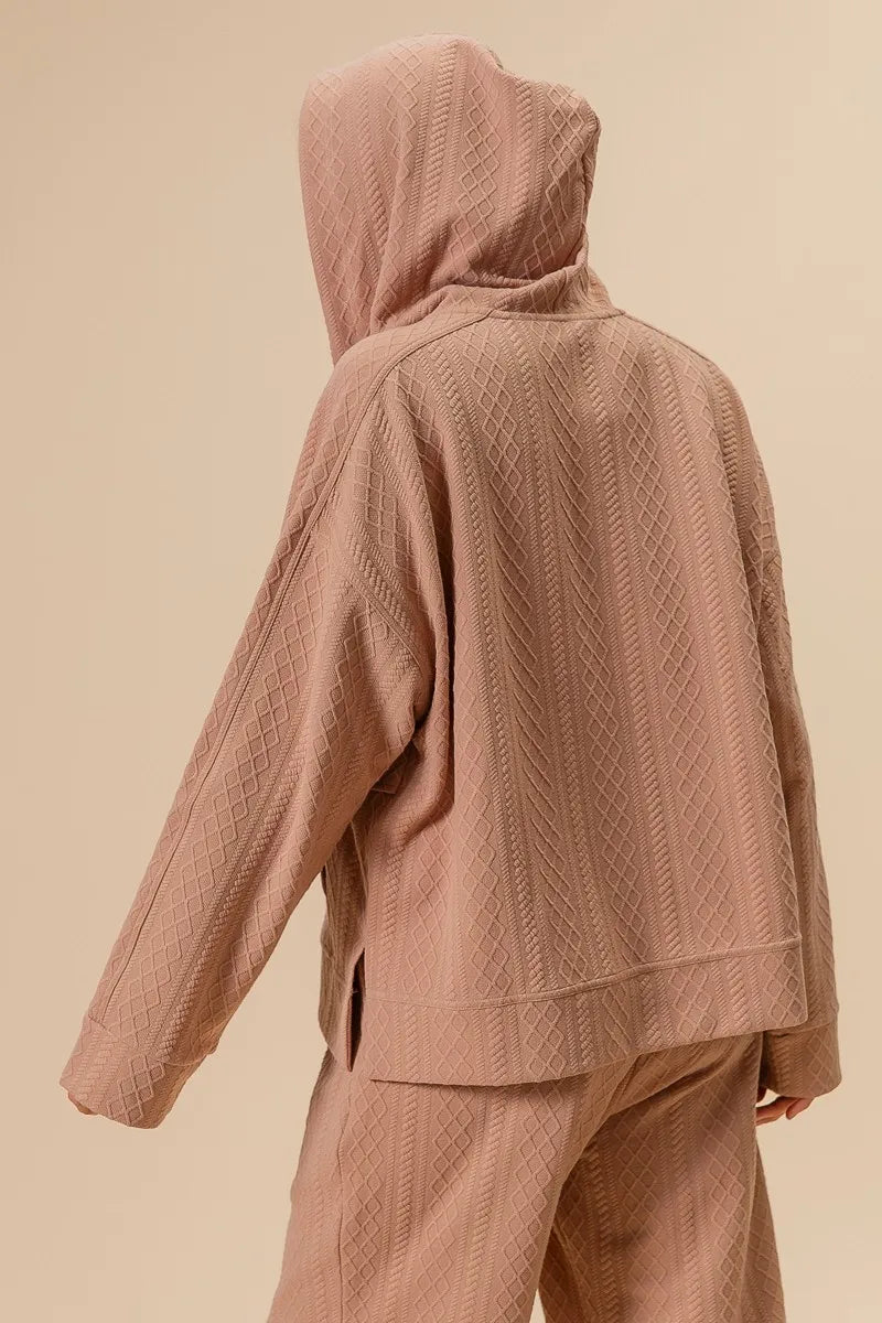 BiBi Textured Knit Buttoned Hoodie Top