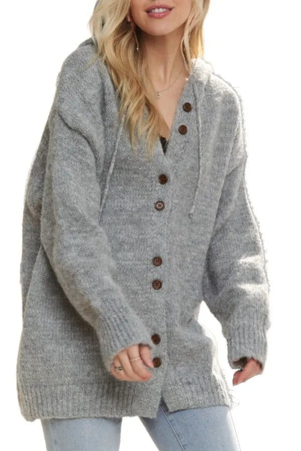ADORA Oversize Hoodie Cardigan with Button Down