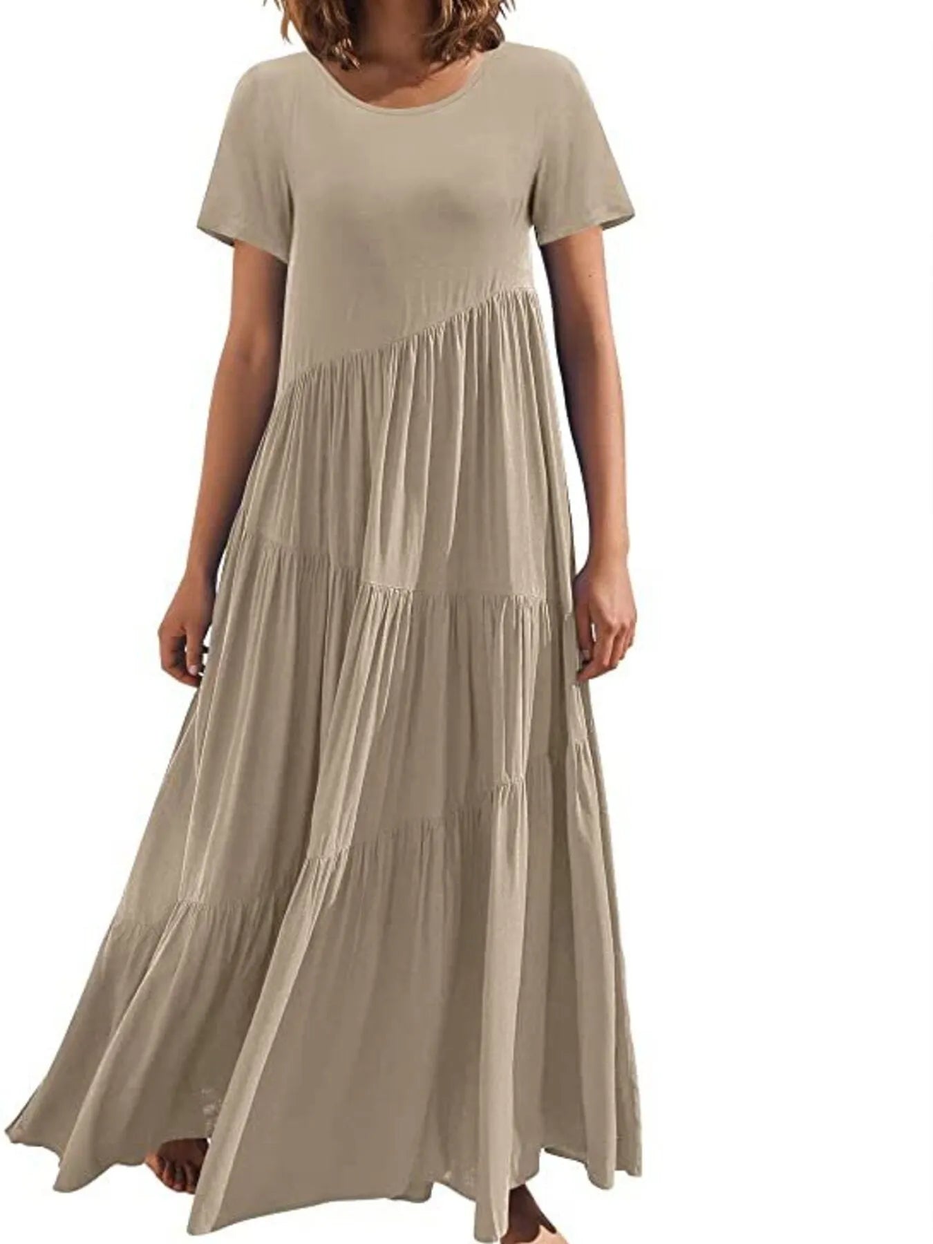 Round Neck Tiered Ruffle Maxi Dress