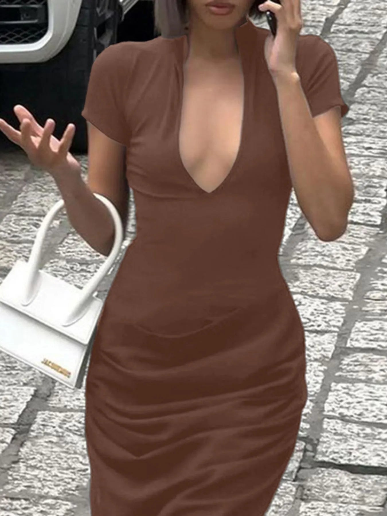 Side Slit Short Sleeve Maxi Dress