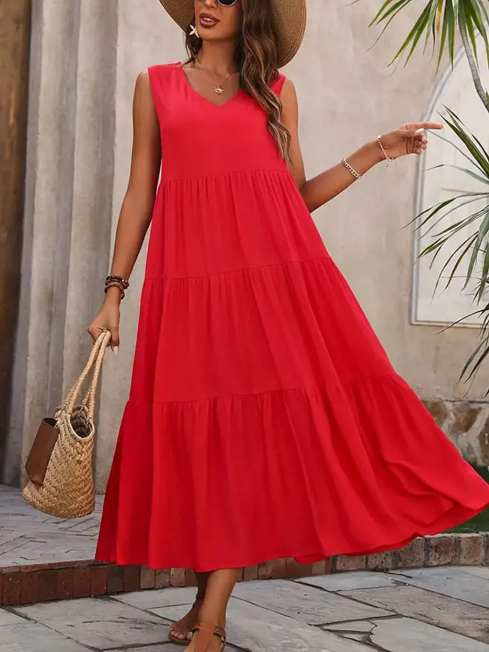 Tiered V-Neck Sleeveless Dress
