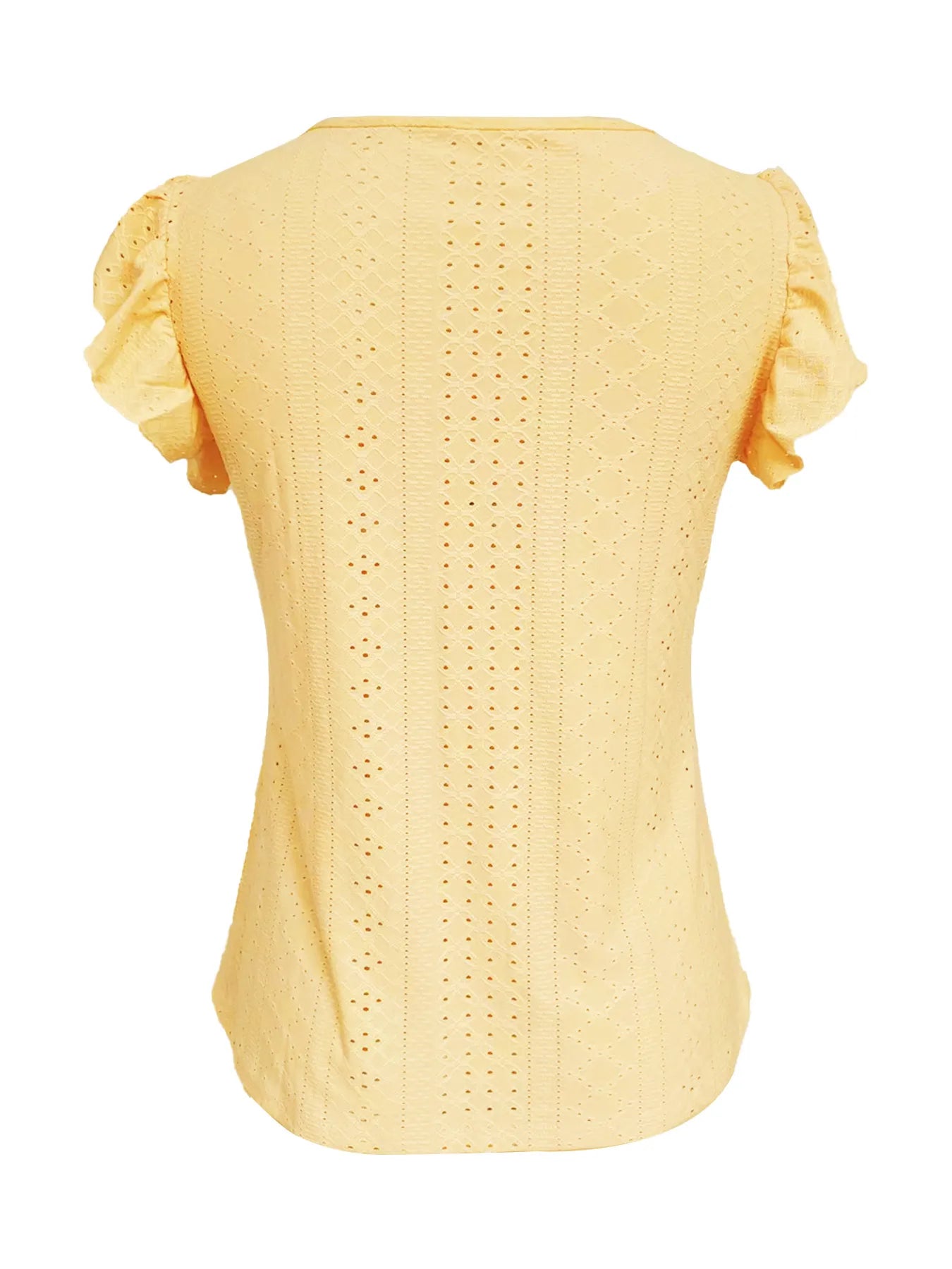Eyelet Button-Front Flutter Sleeve Top