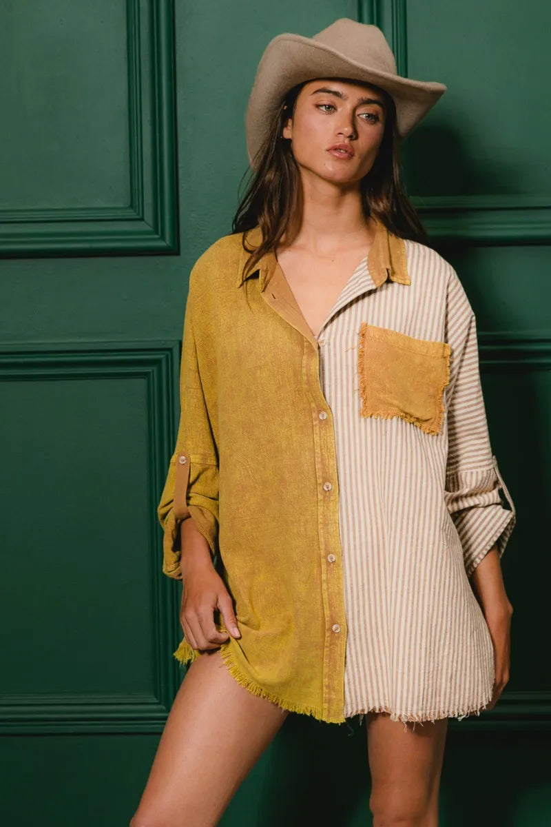 BiBi Washed Raw Hem Shirt