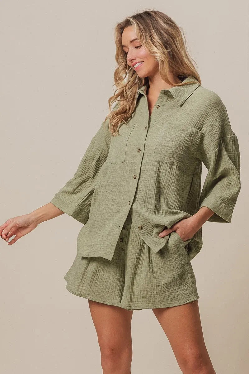 BiBi Crinkle Gauze Shirt and Short Set