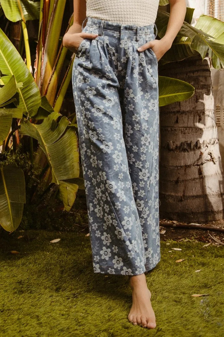 BiBi Floral Texture Wide Leg Jeans