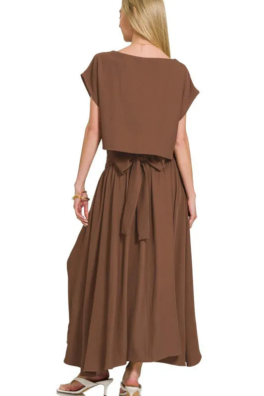 Zenana Heavy Woven Span Crop Tee & Skirt Set