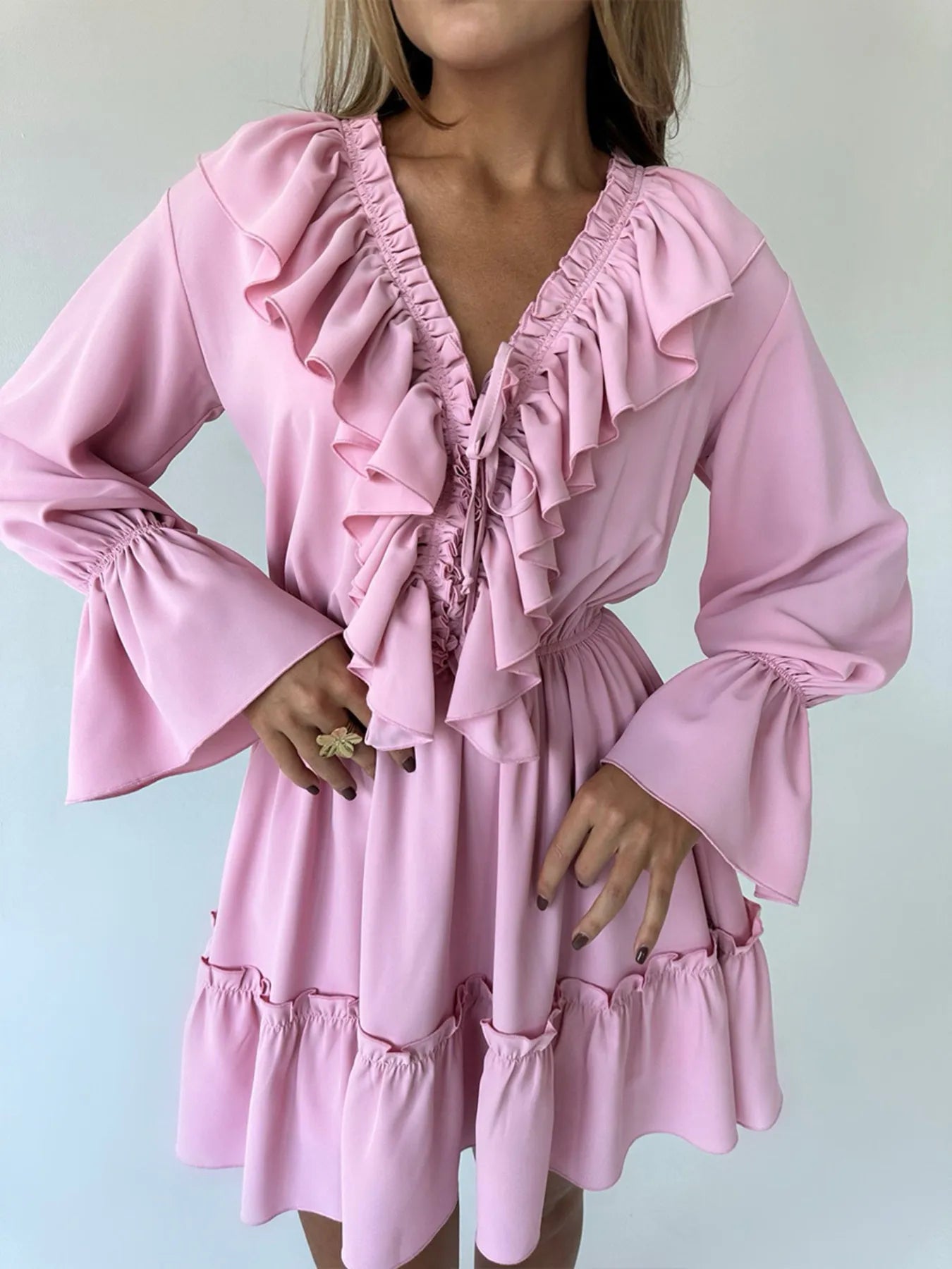 Ruffle Flounce Sleeve Mini Dress