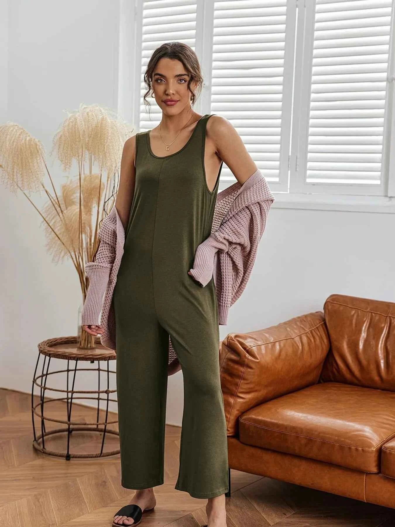 Sleeveless Wide Leg Casual Jumpsuit
