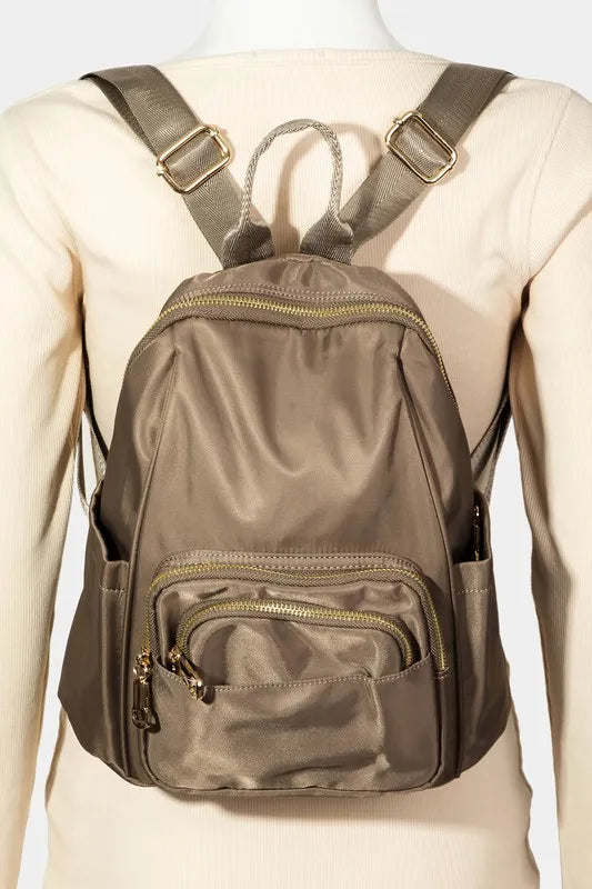 Fame Multi Pocket Nylon Backpack Bag Khaki One Size