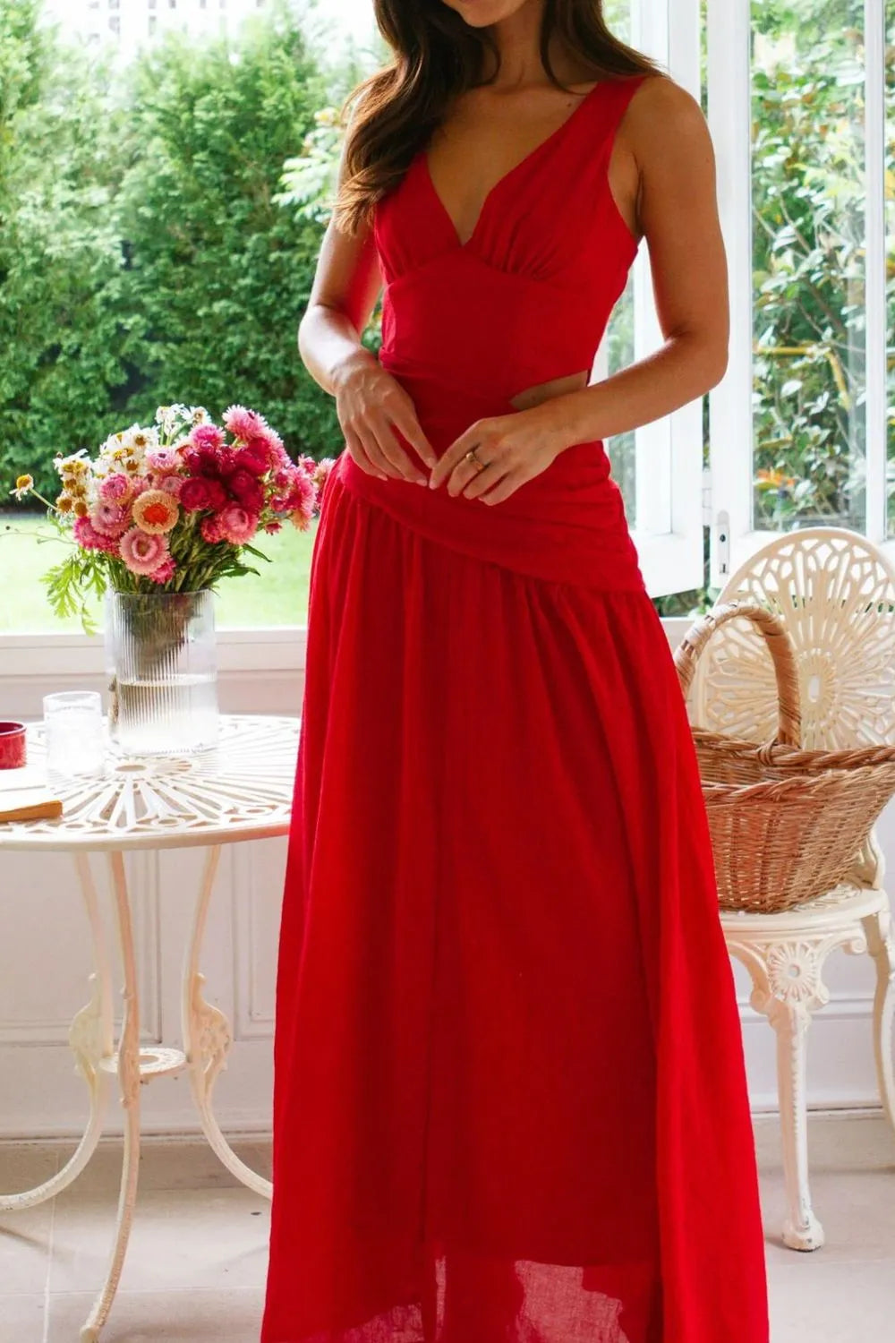 Cutout Back V-Neck Dress Scarlet