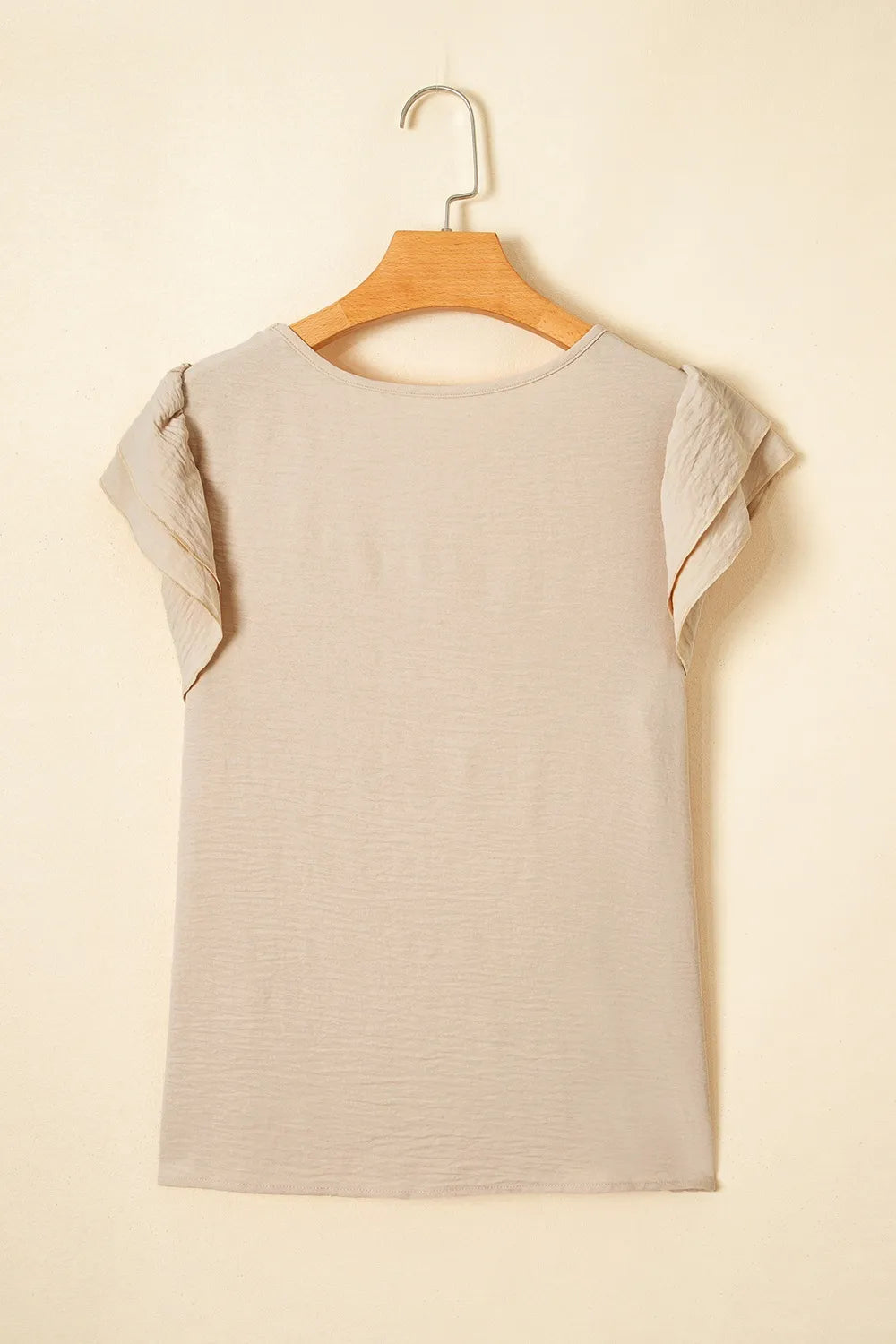 Solid Color Ruffled Short Sleeve Casual Blouse