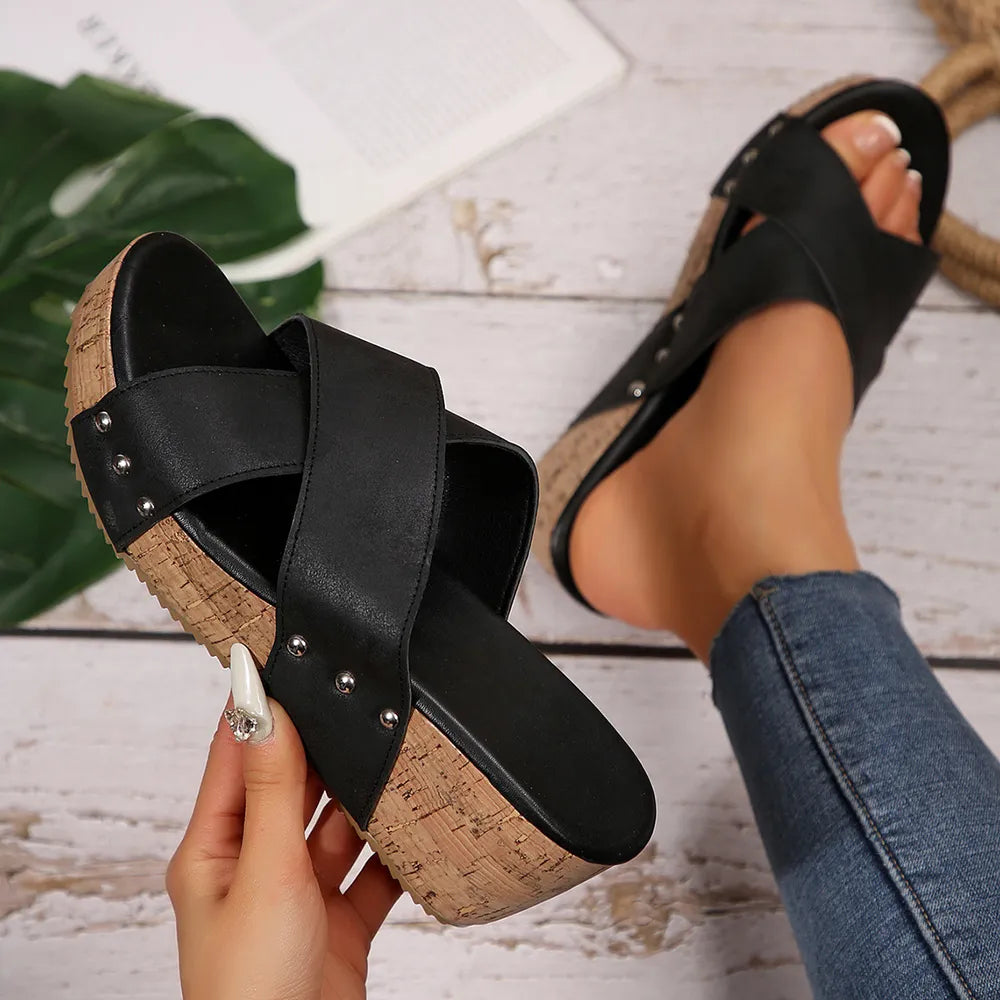 Open Toe Wedge Sandals Black