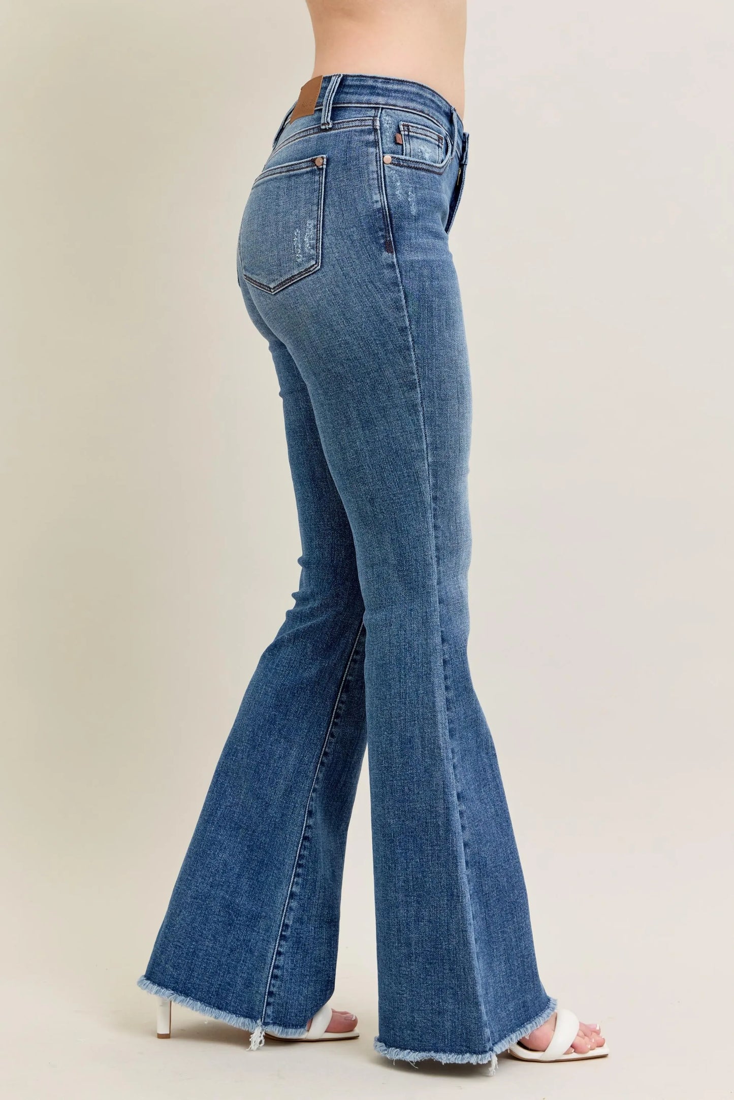 Judy Blue Full Size Mr Vintage Wash Flare Jeans W/ Destroy and Fray Hem Plus Size