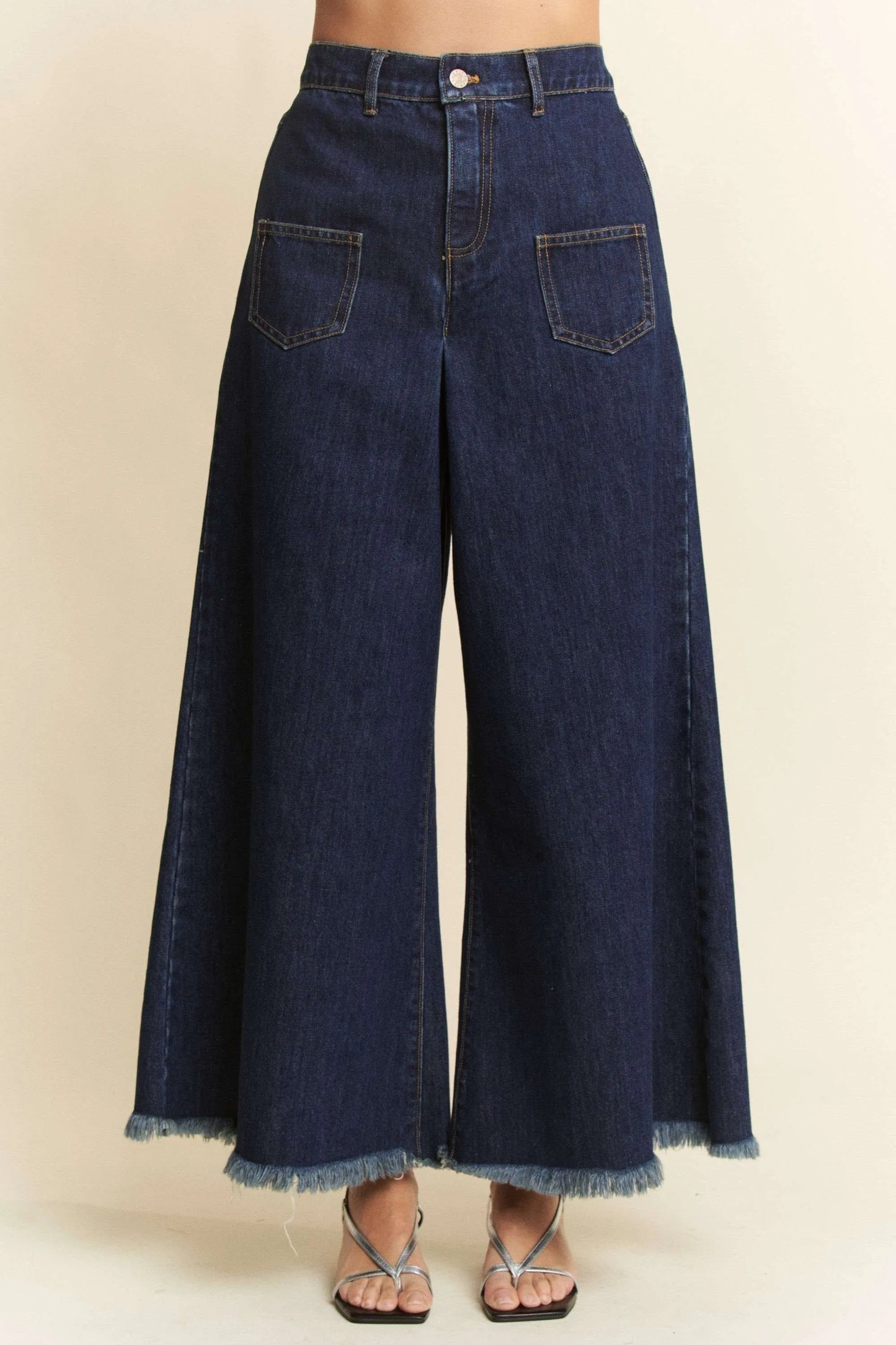 Davi & Dani Patch Pocket Wide Leg Culotte Jeans DARK DENIM