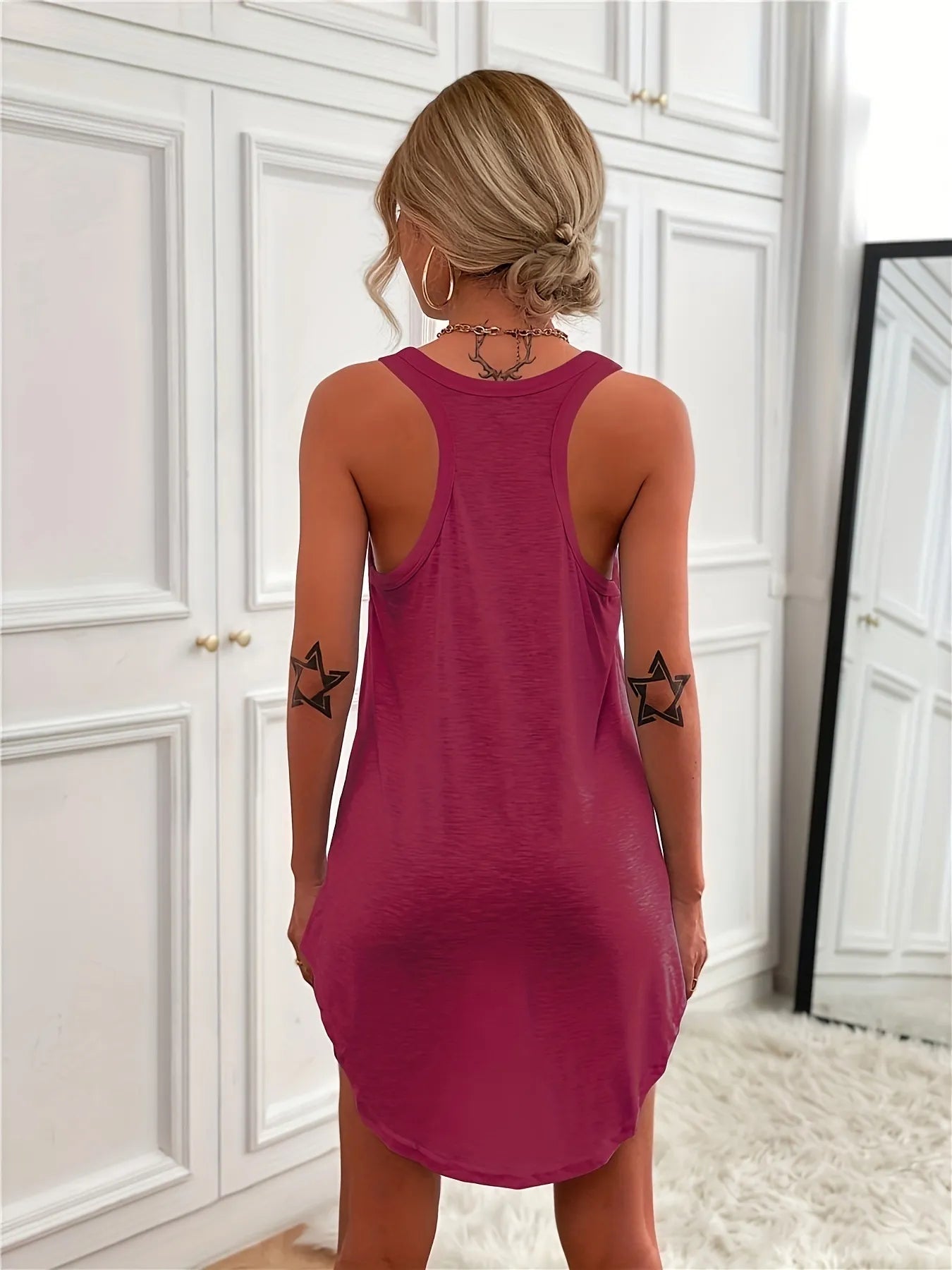 Casual Tank Mini Dress with Curved Hem