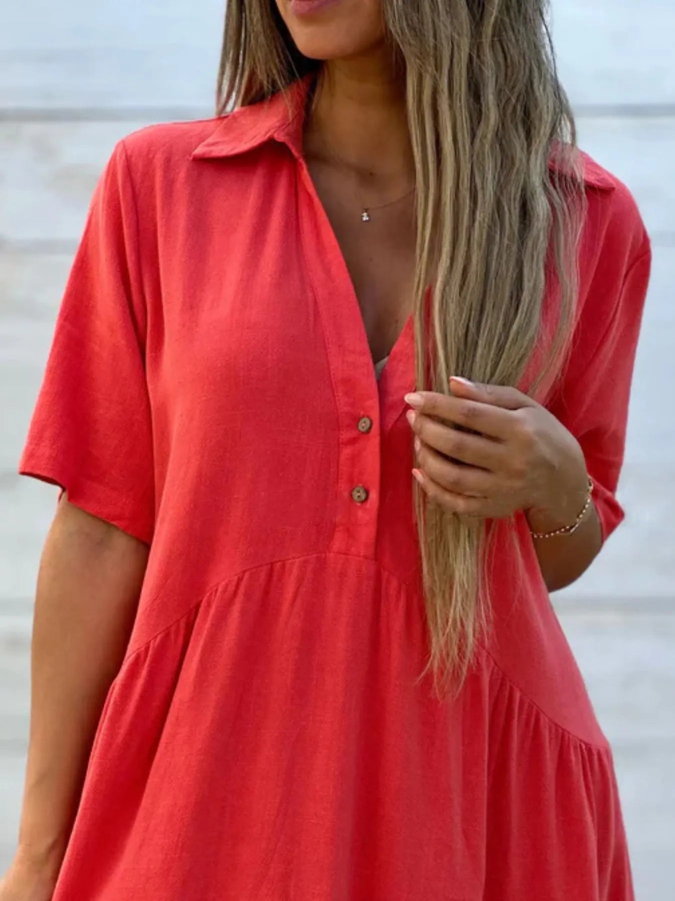 Full Size Tiered Button-Front Short Sleeve Dress Plus Size
