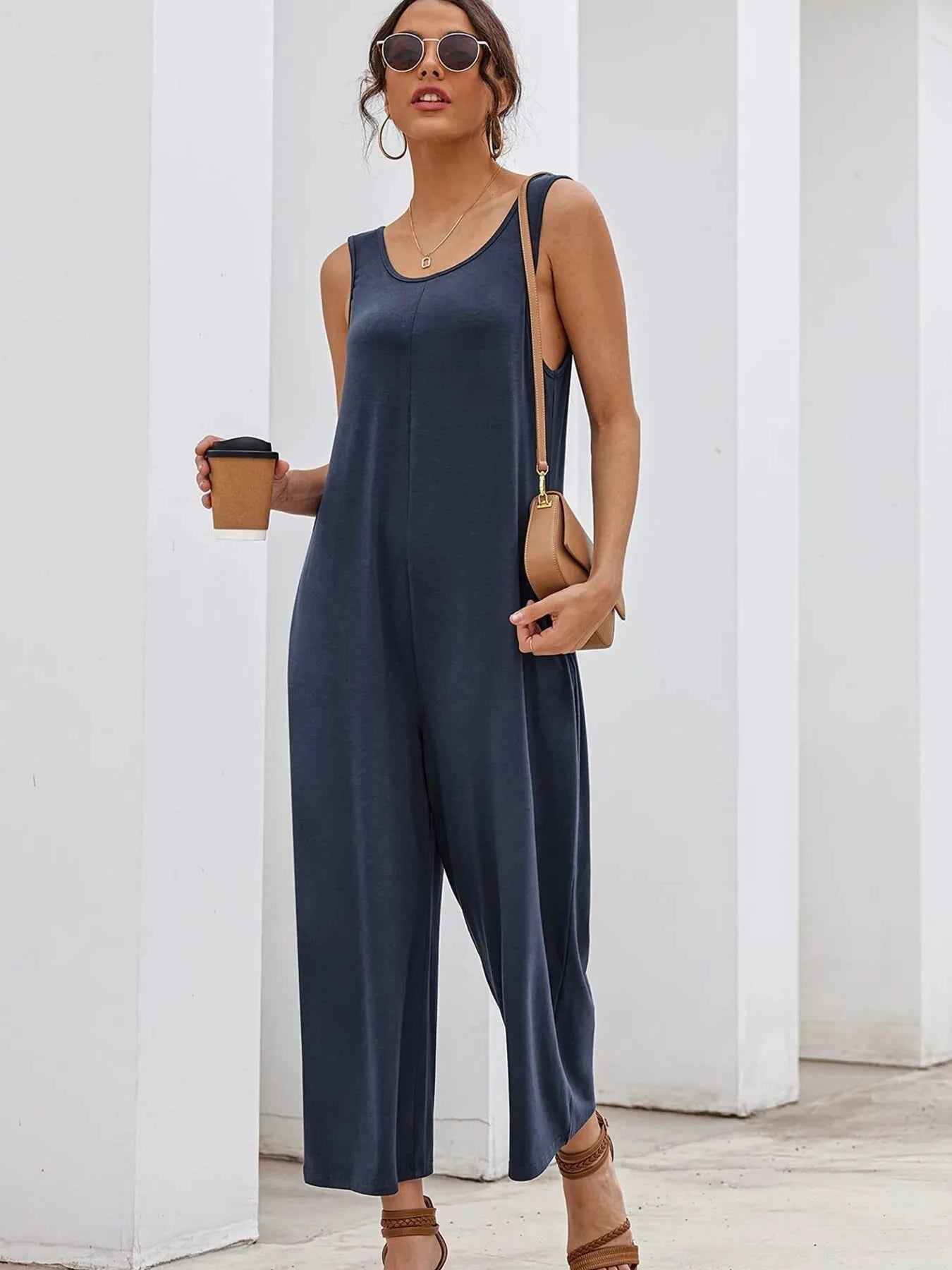 Sleeveless Wide Leg Casual Jumpsuit