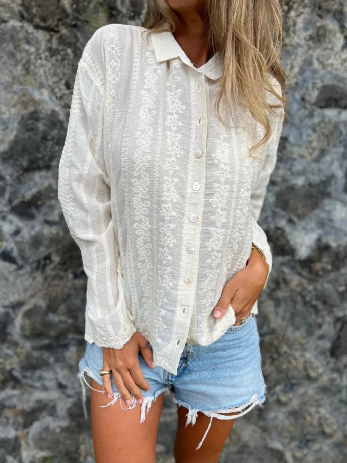Floral Embroidered Button Down Shirt