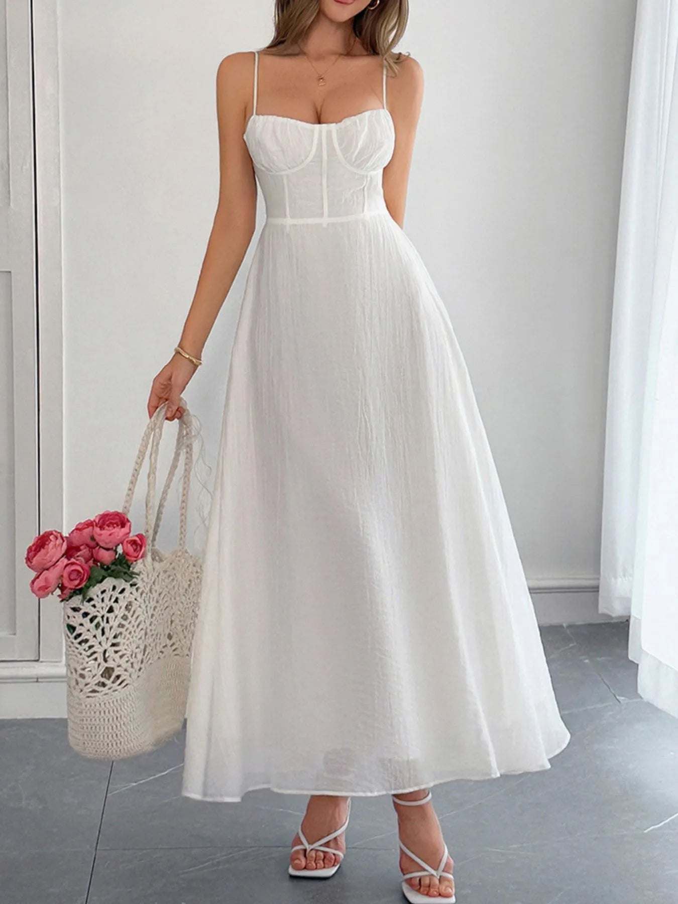Sweetheart Neck Cami Dress White