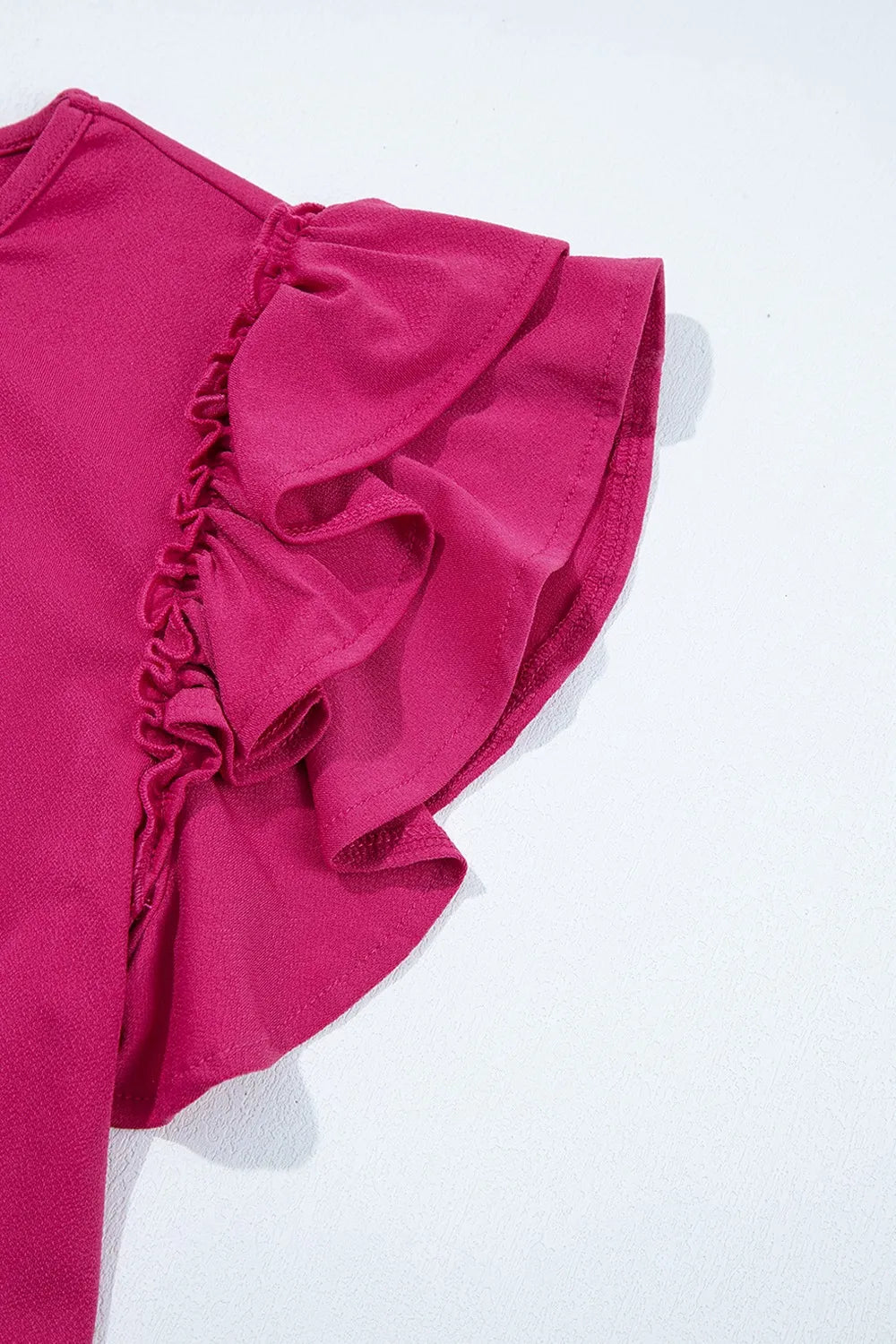 Short Ruffle Sleeve Round Neck Blouse