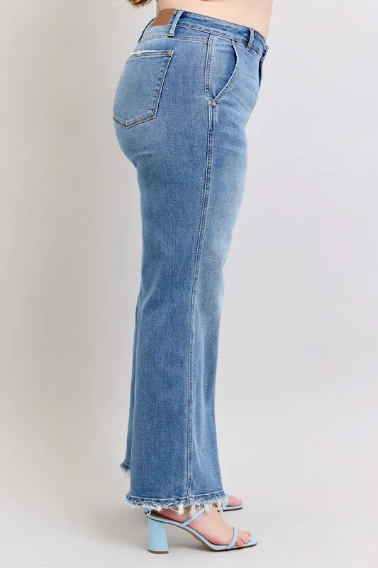 Judy Blue Full Size Raw Hem Wide Leg Jeans Plus Size