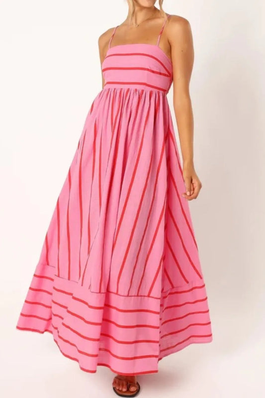 Striped Square Neck Cami Dress Blush Pink