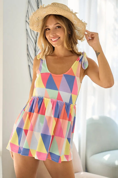 BiBi Multi Color Block Brushed Tied Ribbon Shoulder Top