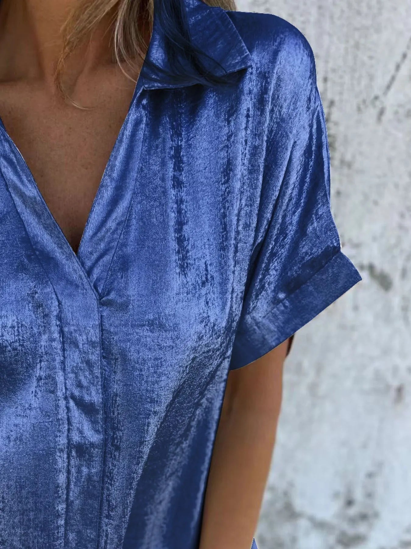 Full Size Collared Neck Short Sleeve Shirt Plus Size