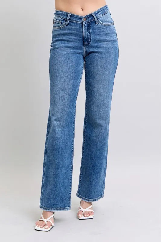 Judy Blue Full Size High Waist V-Front Vintage Wash Straight Jeans Plus Size DK