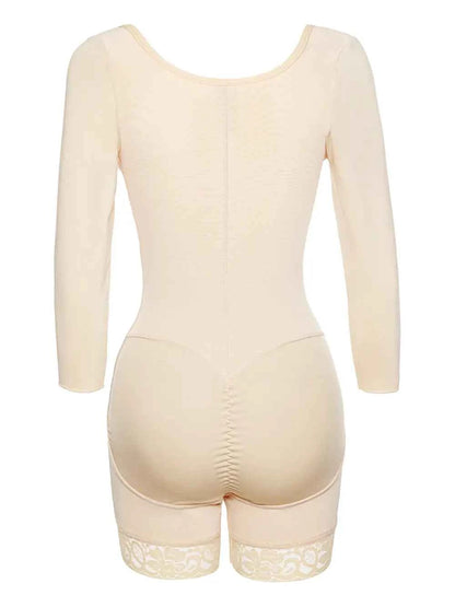 Full Size Zip Up Lace Detail Long Sleeve Shapewear