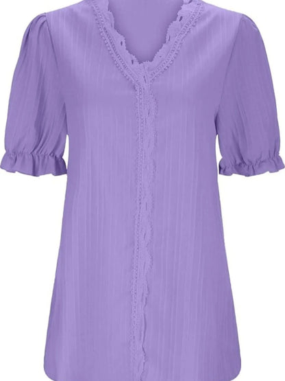 Full Size Lace Detail V-Neck Blouse Plus Size