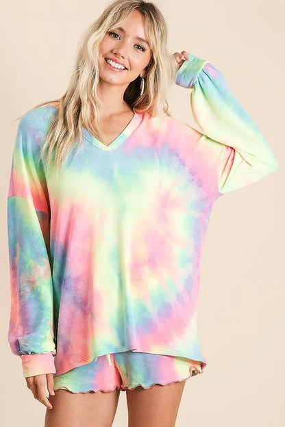 BiBi Tie Dye French Terry Top and Shorts Set
