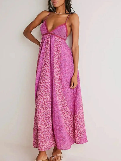 Floral V-Neck Maxi Cami Dress Rose Red