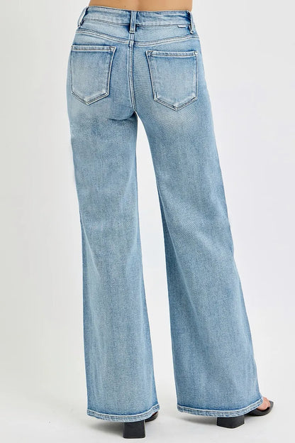 RISEN Full Size Mid Rise Wide Jeans with Front Patch Pocket Plus Size