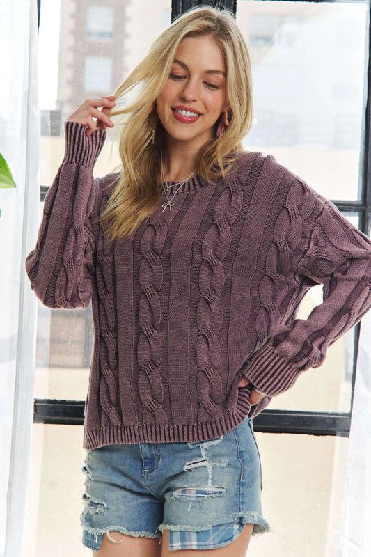 ADORA Mineral Washed Cable Knit Sweater Top