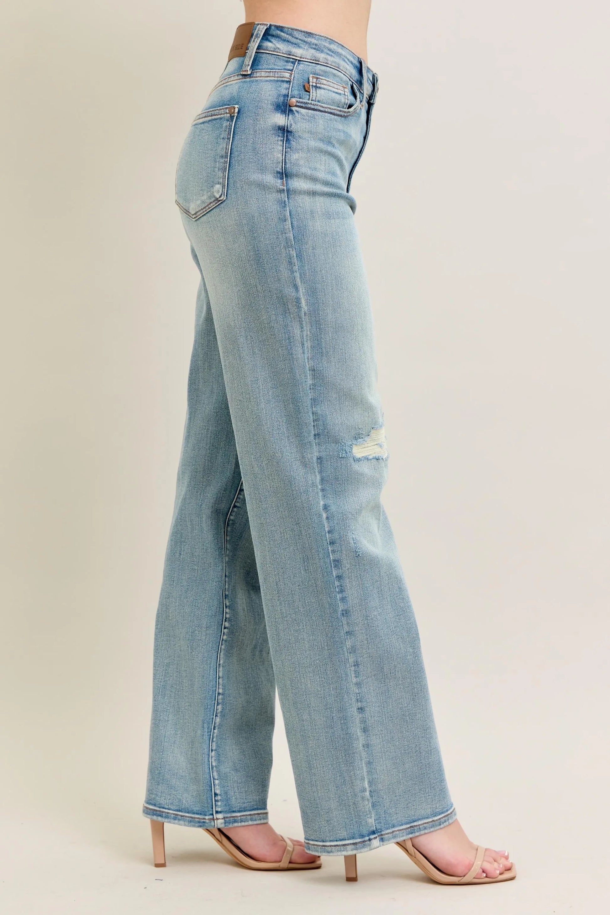 Judy Blue Full Size Hw Destroy & Knee Patch Straight Jeans Plus Size