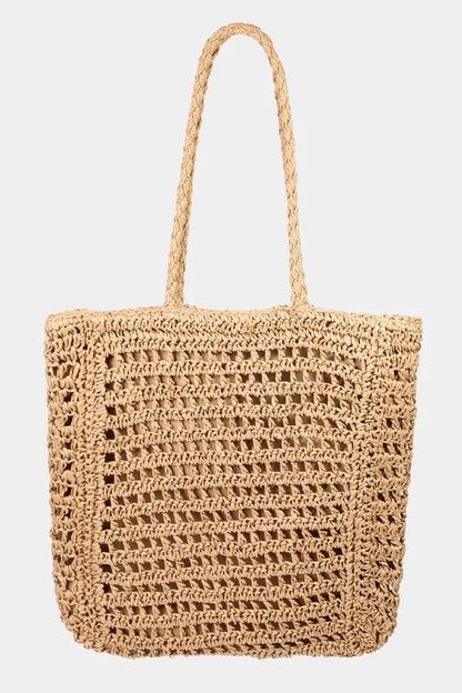 Fame Straw Braided Beach Tote Bag KA One Size