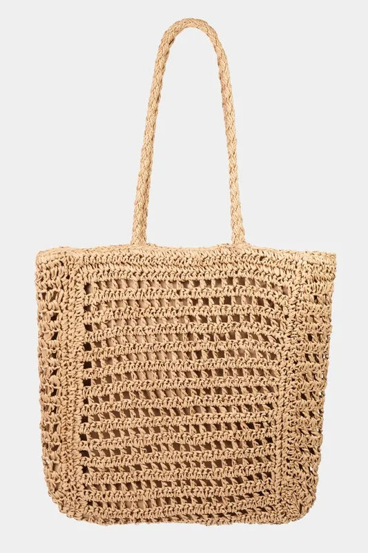 Fame Straw Braided Beach Tote Bag KA One Size
