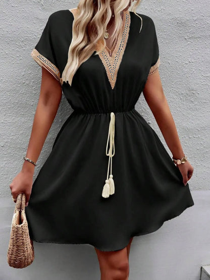 V-Neck Short Sleeve Mini Dress