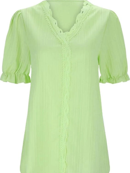 Full Size Lace Detail V-Neck Blouse Plus Size